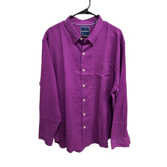 Tommy Bahama Linen Blend Long Sleeve Button Front Shirt Purple Sz XXL Career - Picture 1 of 10
